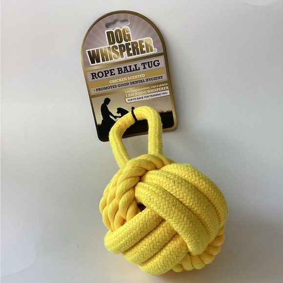 Dog Whisperer ~ Yellow Rope Ball Tug ~ Chicken Scented ~  Dog Toy - Picture 2 of 4